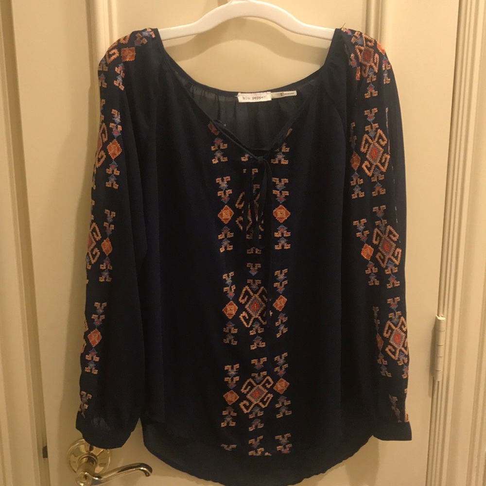 Francesca's Navy Embroidered Top